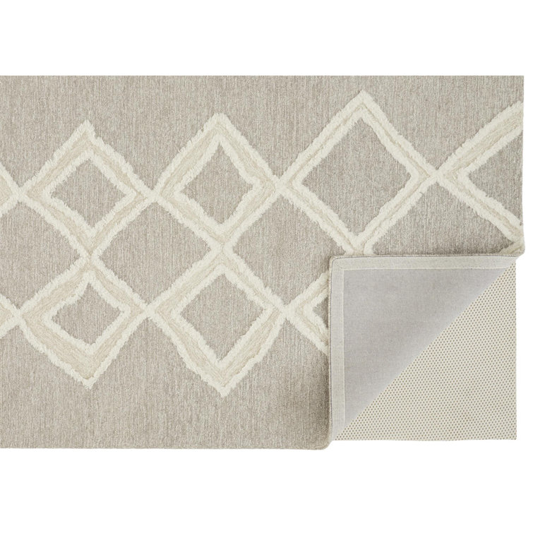 Hand-Tufted Gray and Ivory Wool Geometric Area Rug, 5' x 8'