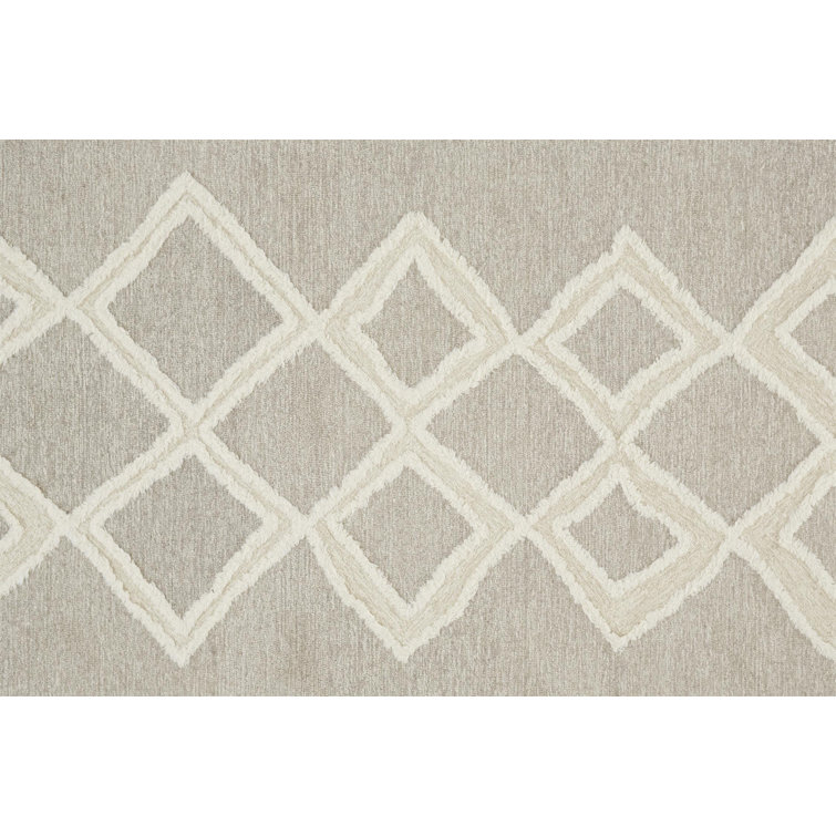 Hand-Tufted Gray and Ivory Wool Geometric Area Rug, 5' x 8'