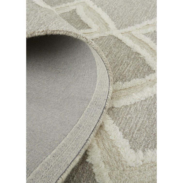 Hand-Tufted Gray and Ivory Wool Geometric Area Rug, 5' x 8'