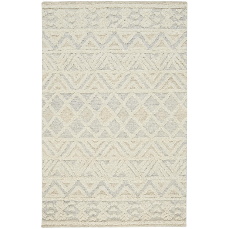 Ivory and Gray Geometric Wool Tufted 10' x 14' Rug