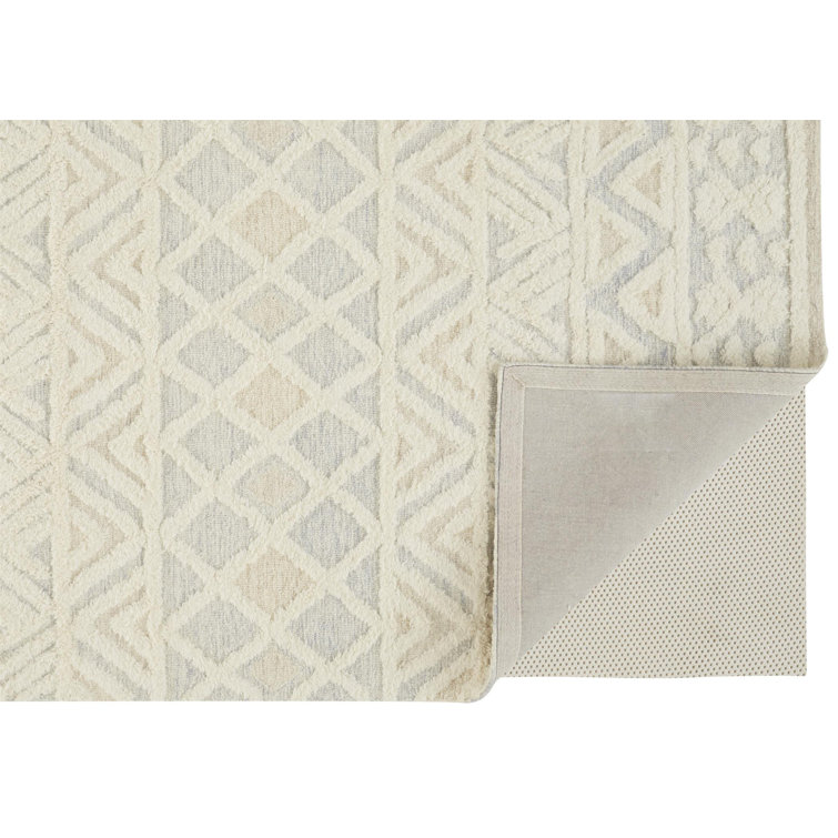 Scandinavian Cream and Blue Wool Geometric Area Rug