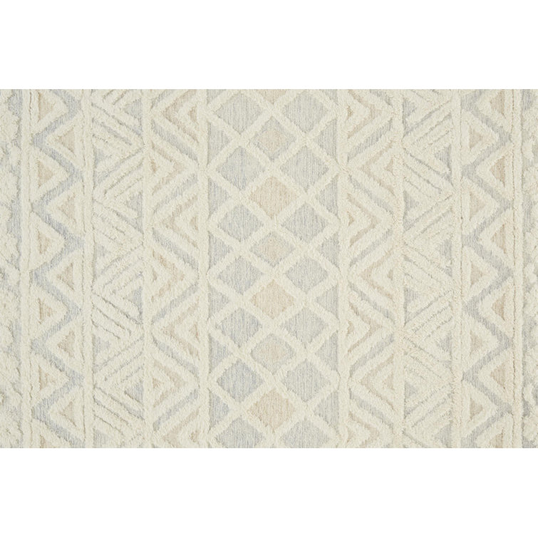 Scandinavian Cream and Blue Wool Geometric Area Rug