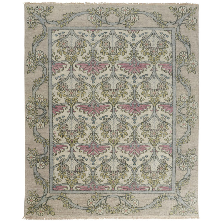Gray and Pink Hand-Knotted Wool 3'6" x 5'6" Area Rug