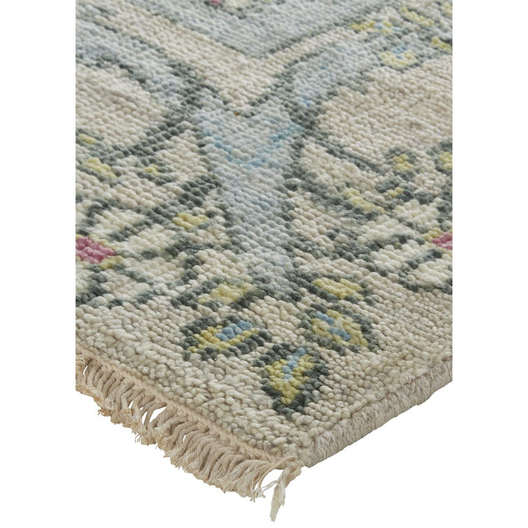 Gray and Pink Hand-Knotted Wool 3'6" x 5'6" Area Rug
