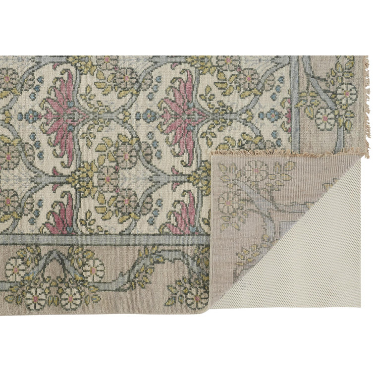Gray and Pink Hand-Knotted Wool 3'6" x 5'6" Area Rug