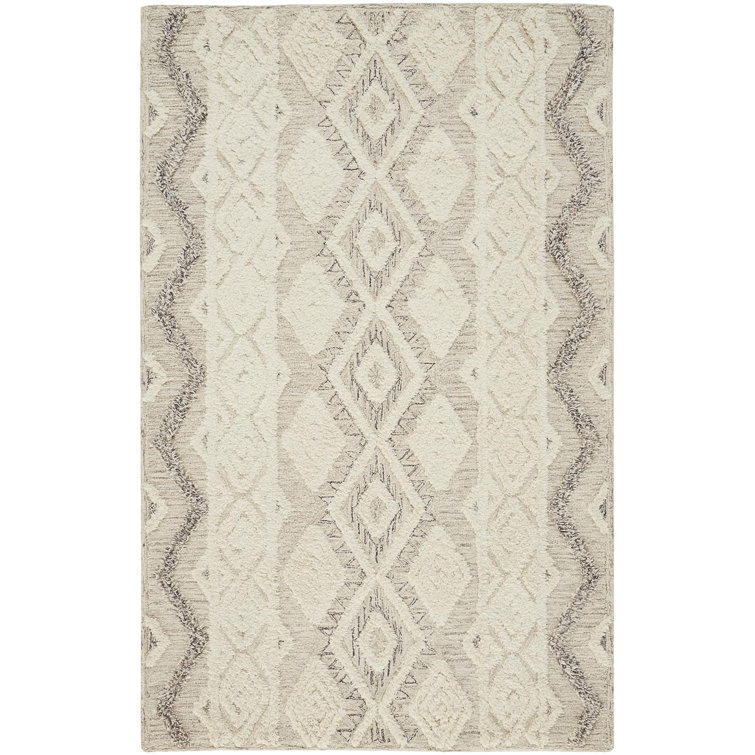 Anica Ivory and Gray Geometric Wool Area Rug