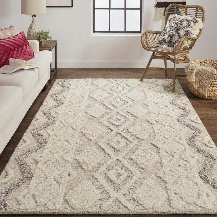 Anica Ivory and Gray Geometric Wool Area Rug