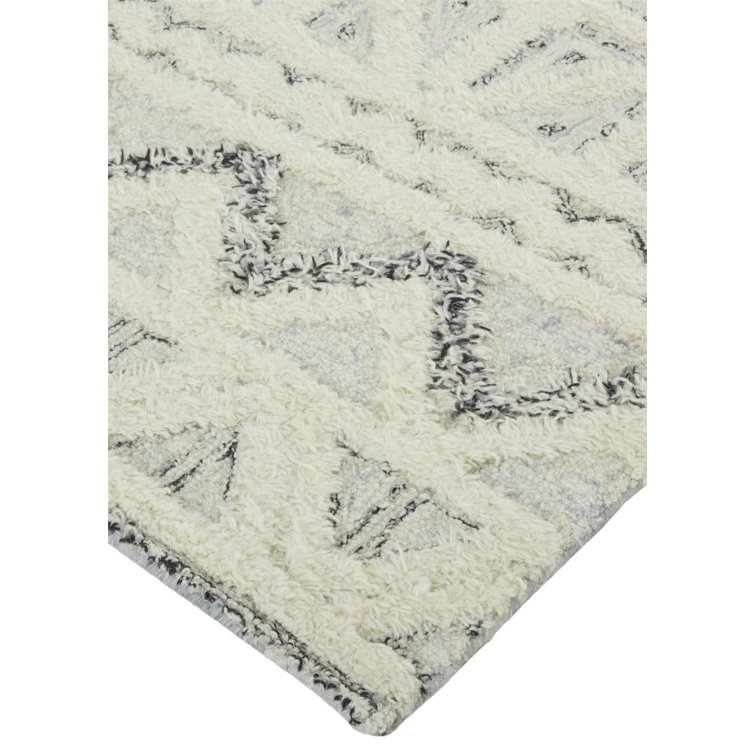 Ivory and Beige Geometric Wool 5' x 8' Area Rug