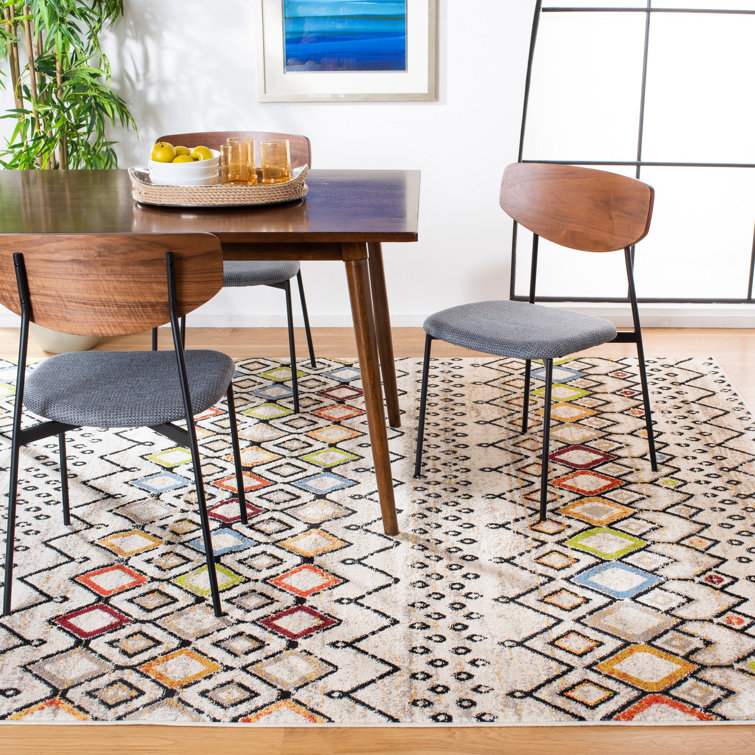 Ivory Multi Geometric 4' x 6' Easy-Care Synthetic Area Rug