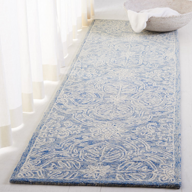 Handmade Etienne Tufted Wool Runner Rug in Blue/Ivory - 2'3" x 8'