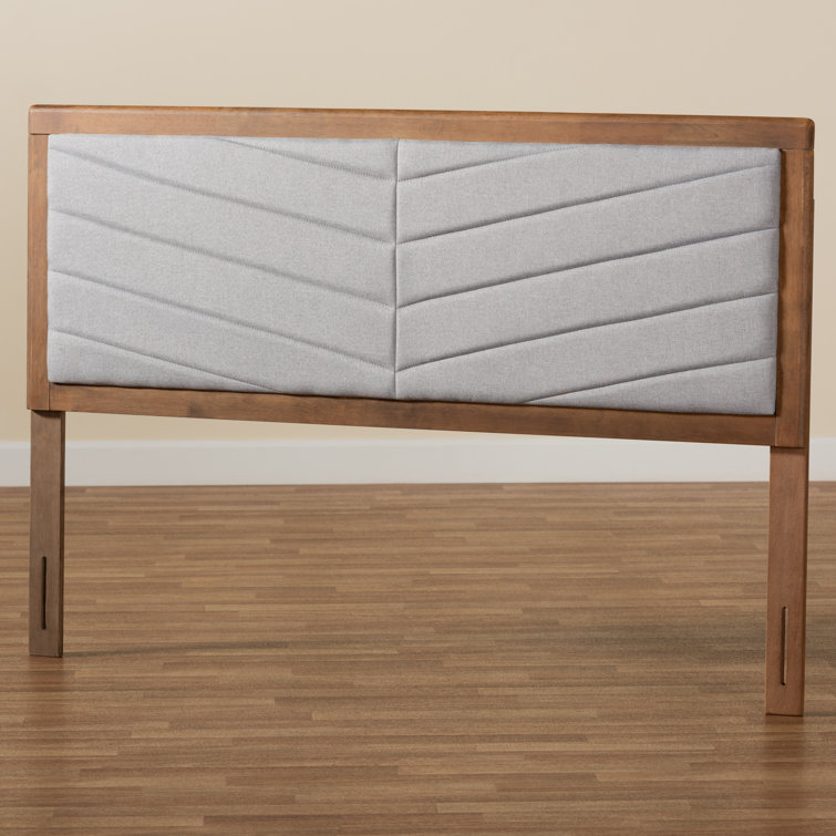 Light Grey and Walnut Brown Tufted Upholstered Queen Headboard