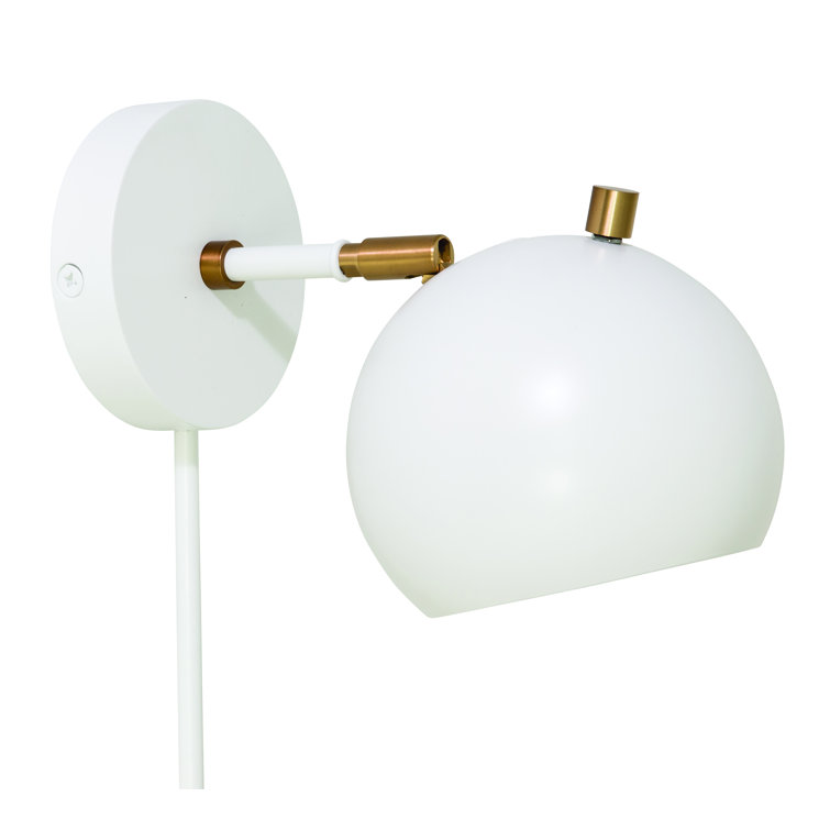 White and Brass Dimmable Plug-In Metal Sconce