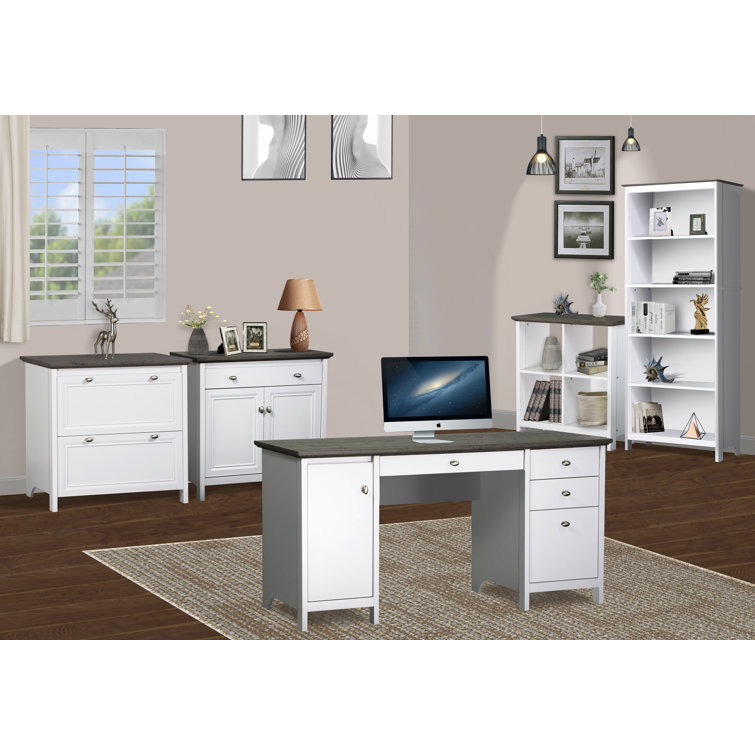 Olivia Gray Oak and White 4-Cube Wooden Bookcase