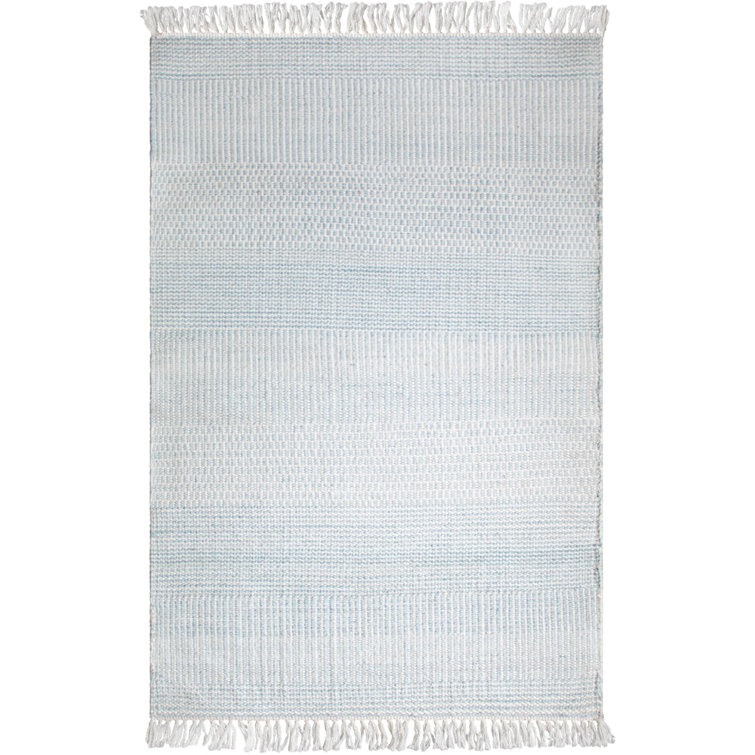 Somner Aqua Stripe Handmade Flatweave Synthetic Area Rug