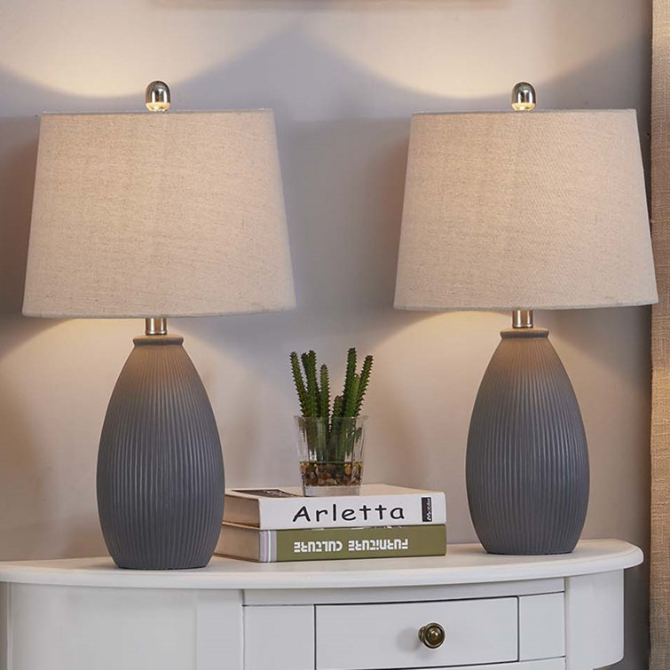 Gray Ceramic Table Lamp Set with Oatmeal Shades