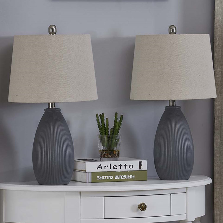 Gray Ceramic Table Lamp Set with Oatmeal Shades