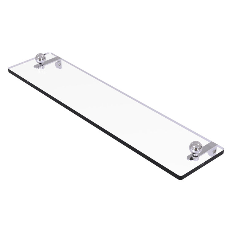 16-Inch Glass Wall Shelf with Polished Chrome Brackets