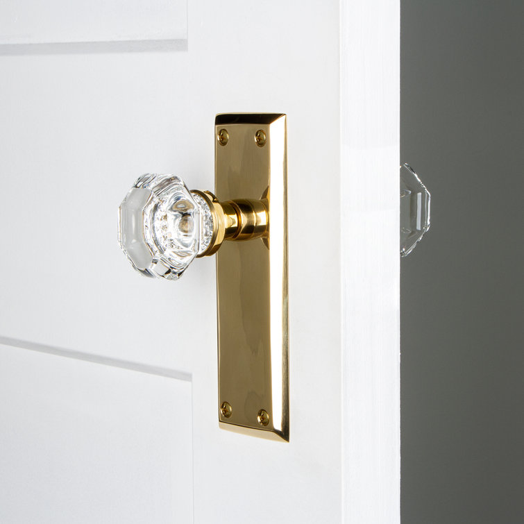 Polished Brass and Glass Double Dummy Door Knob Set