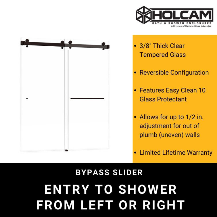 Luna Matte Black Frameless Sliding Tub Door with Clear Glass