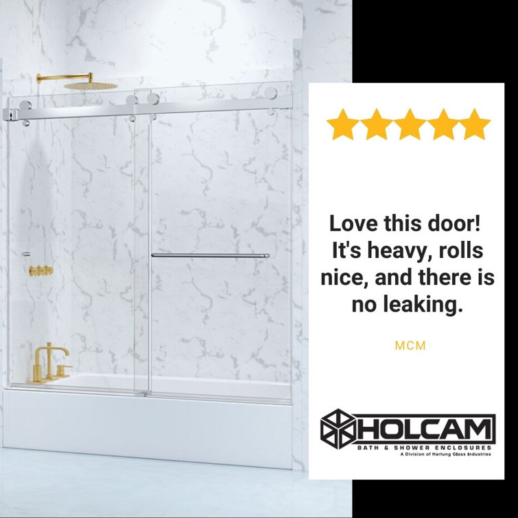 Luna Matte Black Frameless Sliding Tub Door with Clear Glass