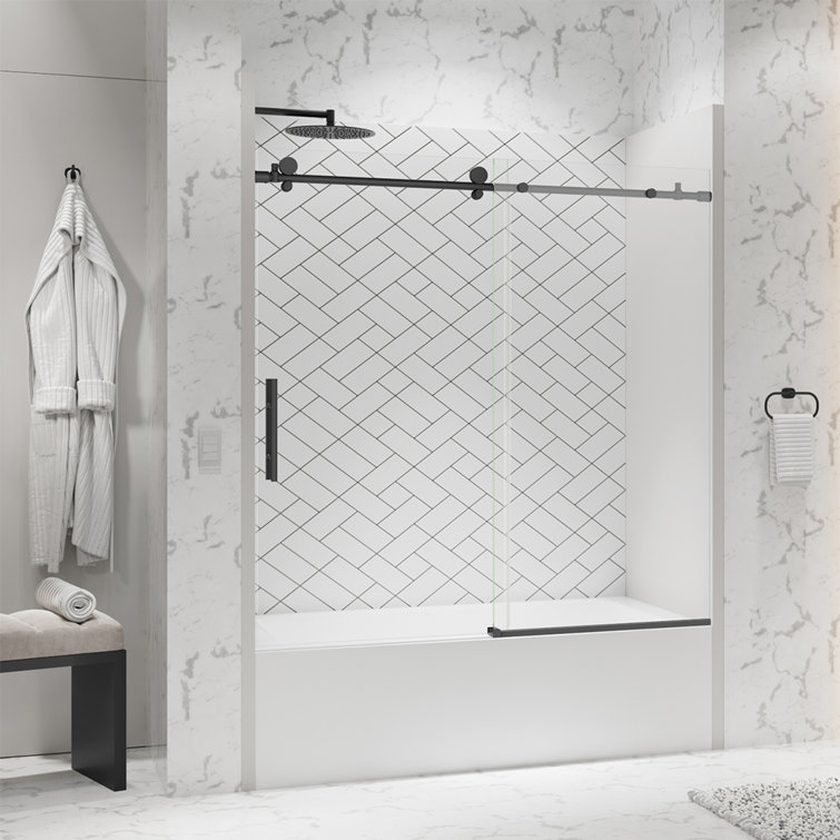 Eclipse 60" Matte Black Frameless Sliding Tub Door