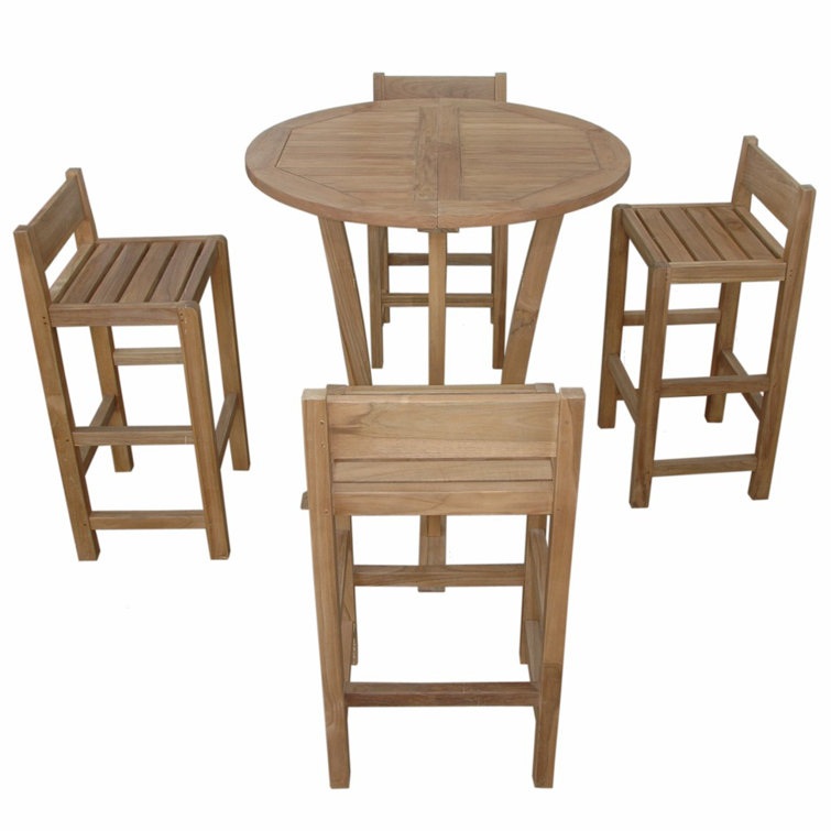Teak 5-Piece Round Outdoor Dining Set with Stackable Chairs