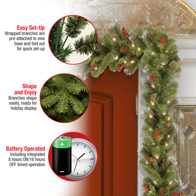 9ft Green Crestwood Spruce Garland with LED Lights