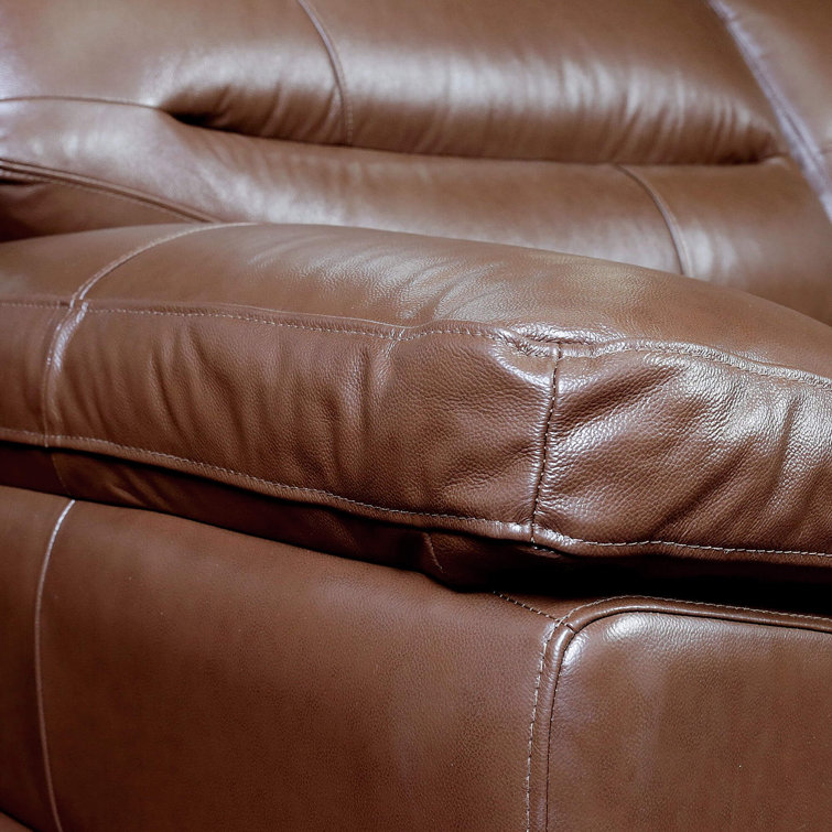 Chestnut Brown Tufted Leather Sofa with Pillow-Top Arms