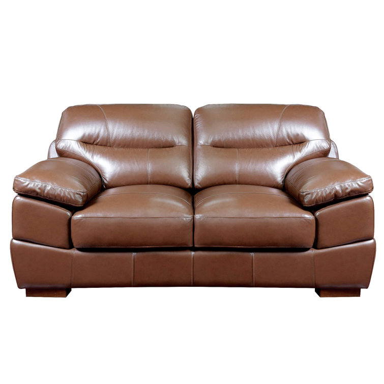 Chestnut Brown Tufted Leather Sofa with Pillow-Top Arms