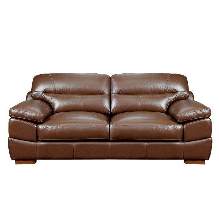 Chestnut Brown Tufted Leather Sofa with Pillow-Top Arms