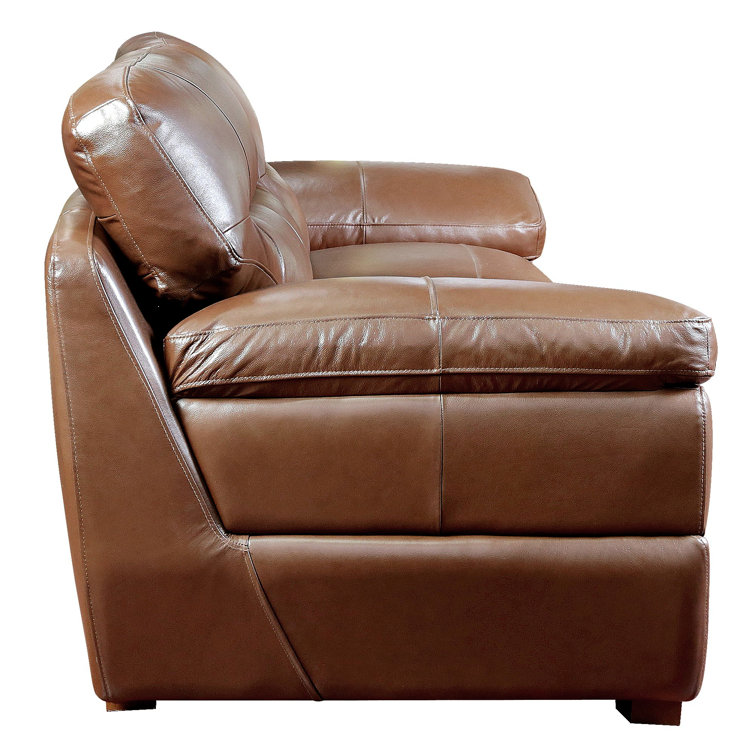 Chestnut Brown Tufted Leather Sofa with Pillow-Top Arms