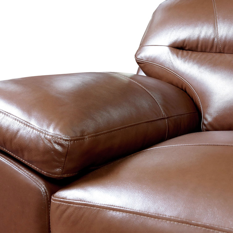 Chestnut Brown Tufted Leather Sofa with Pillow-Top Arms