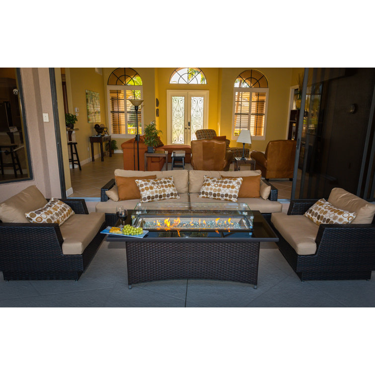 Balsam Wicker Base Gas Fire Pit Table with Glass Top