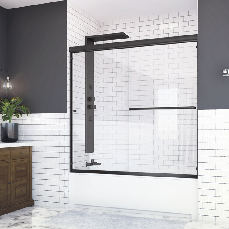 Matte Black Frameless Sliding Bathtub Door with Clear Glass