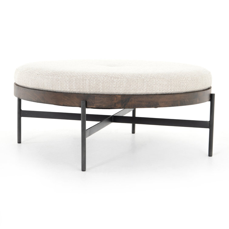 Emile Contemporary Cream Tufted Round Ottoman, 39"