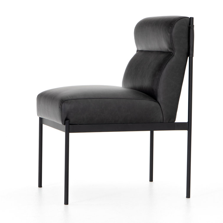 Sleek Black Top-Grain Leather Upholstered Side Chair with Metal Frame