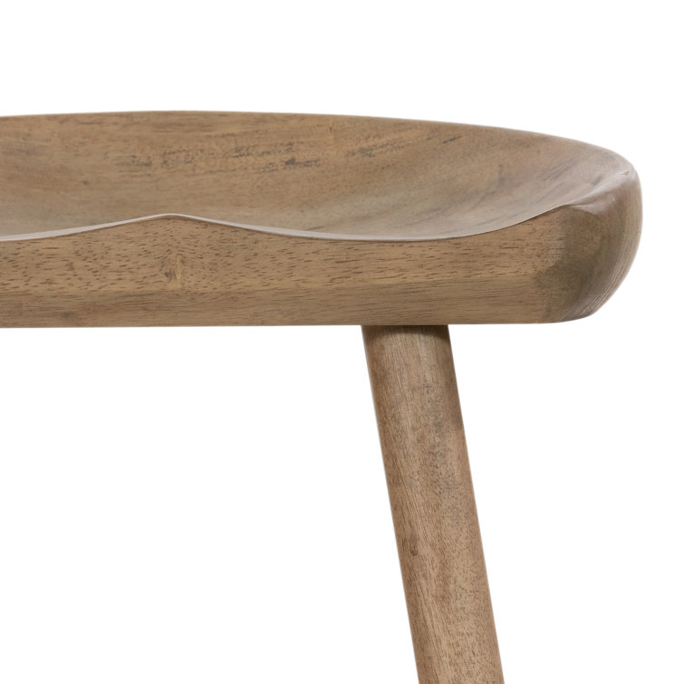 Natural Matte Rubberwood Backless Counter Stool with Metal Footrest