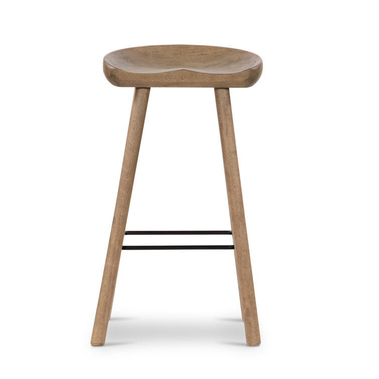 Natural Matte Rubberwood Backless Counter Stool with Metal Footrest