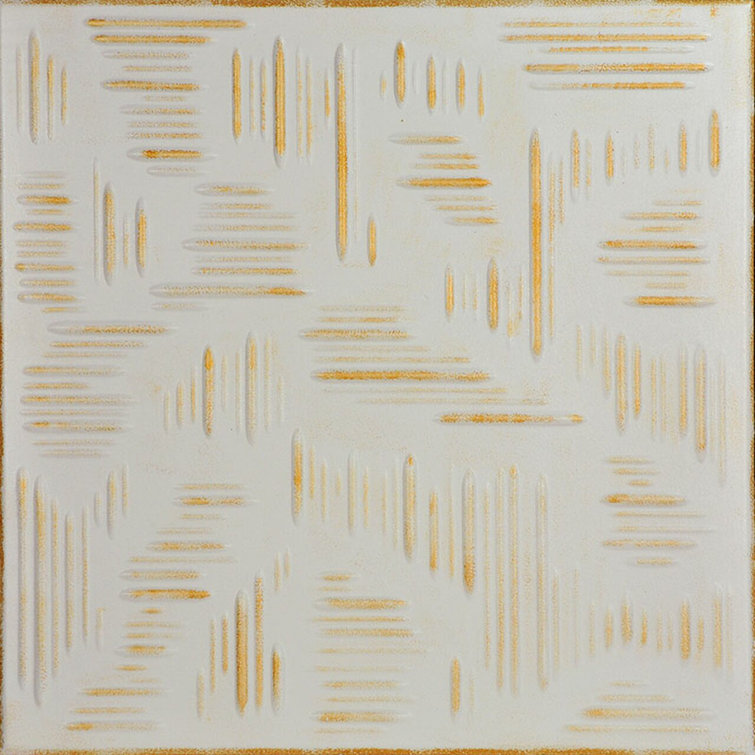 White Washed Gold Faux Tin Glue-Up Ceiling Tile