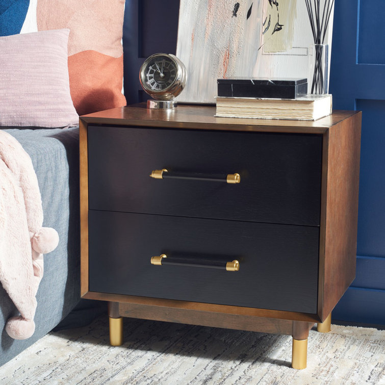 Justice Walnut & Black 2 Drawer Nightstand with Brass Accents