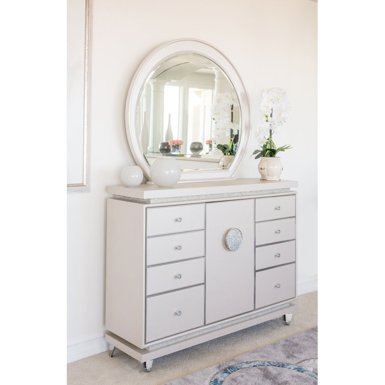 Ivory Double Dresser with Soft Close Drawers and Crystallized Facets