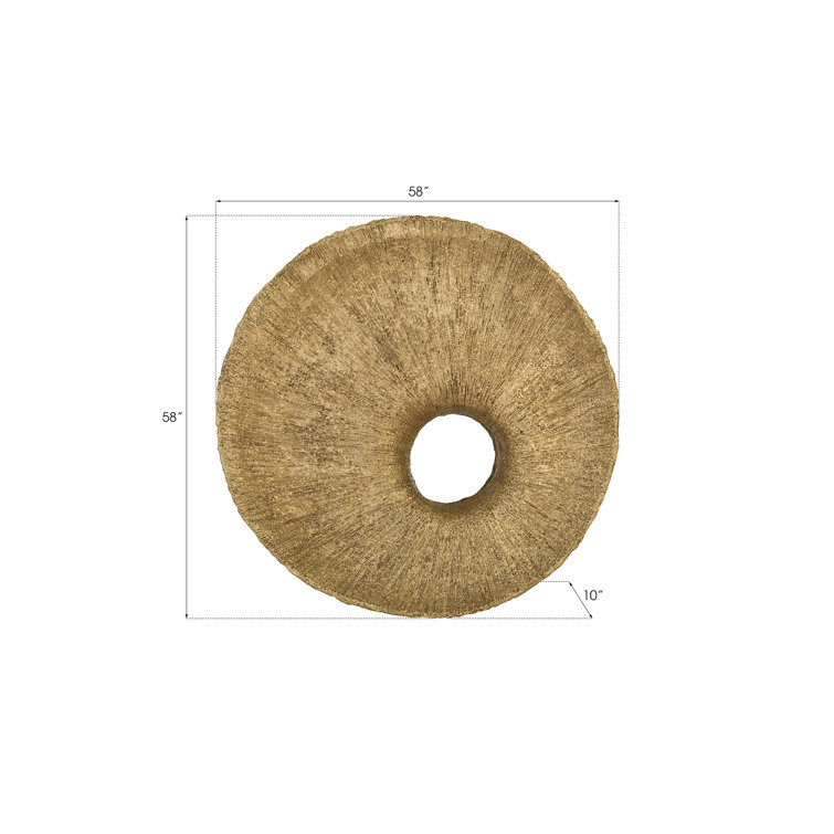 Dimensional Gold Leaf 58" Round Contemporary Accent Mirror