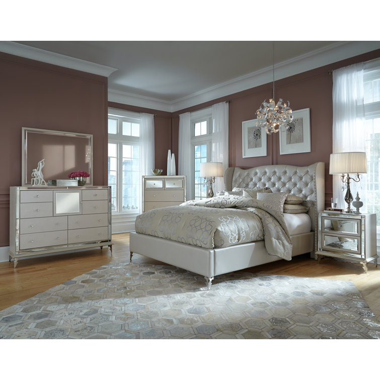 Frost Ivory Mirrored 8-Drawer Upholstered Dresser