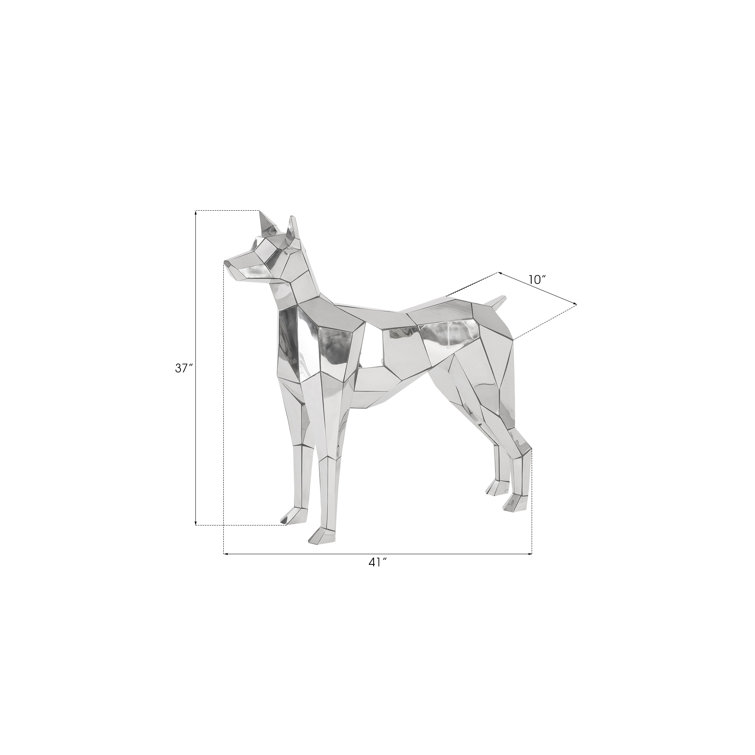 Contemporary Modern Silver Dog Metal Statue 41"