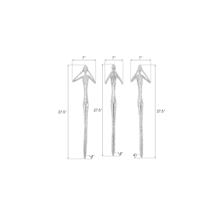 Silver Resin Contemporary No Evil Wall Art Set