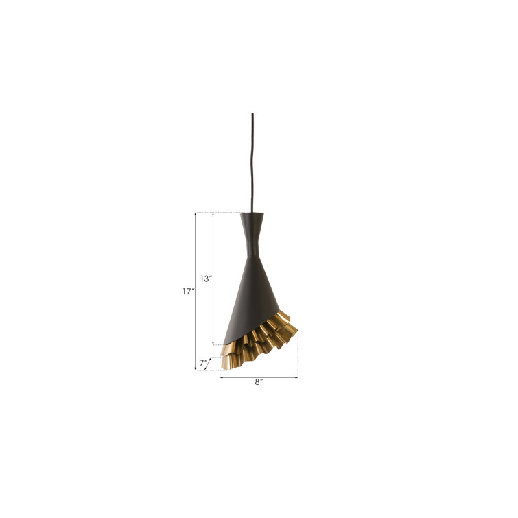 Mini Ruffle Black and Brass 8" Transitional Pendant Light