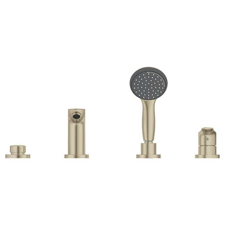 Brushed Nickel 4-Hole Single Handle Roman Tub Faucet with Hand Shower