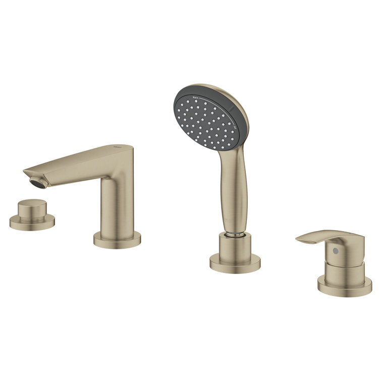 Brushed Nickel 4-Hole Single Handle Roman Tub Faucet with Hand Shower