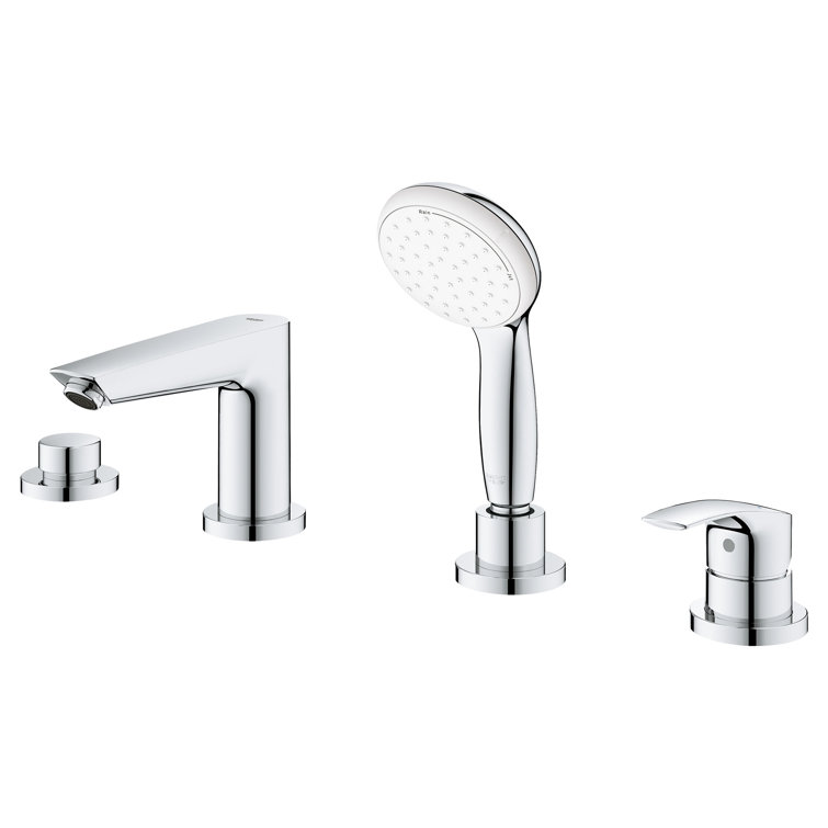 Eurosmart Chrome 4-Hole Deck Mounted Roman Tub Faucet with Hand Shower