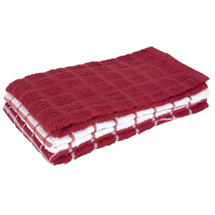 Ritz Paprika Red and White Cotton Terry Kitchen Towel Set